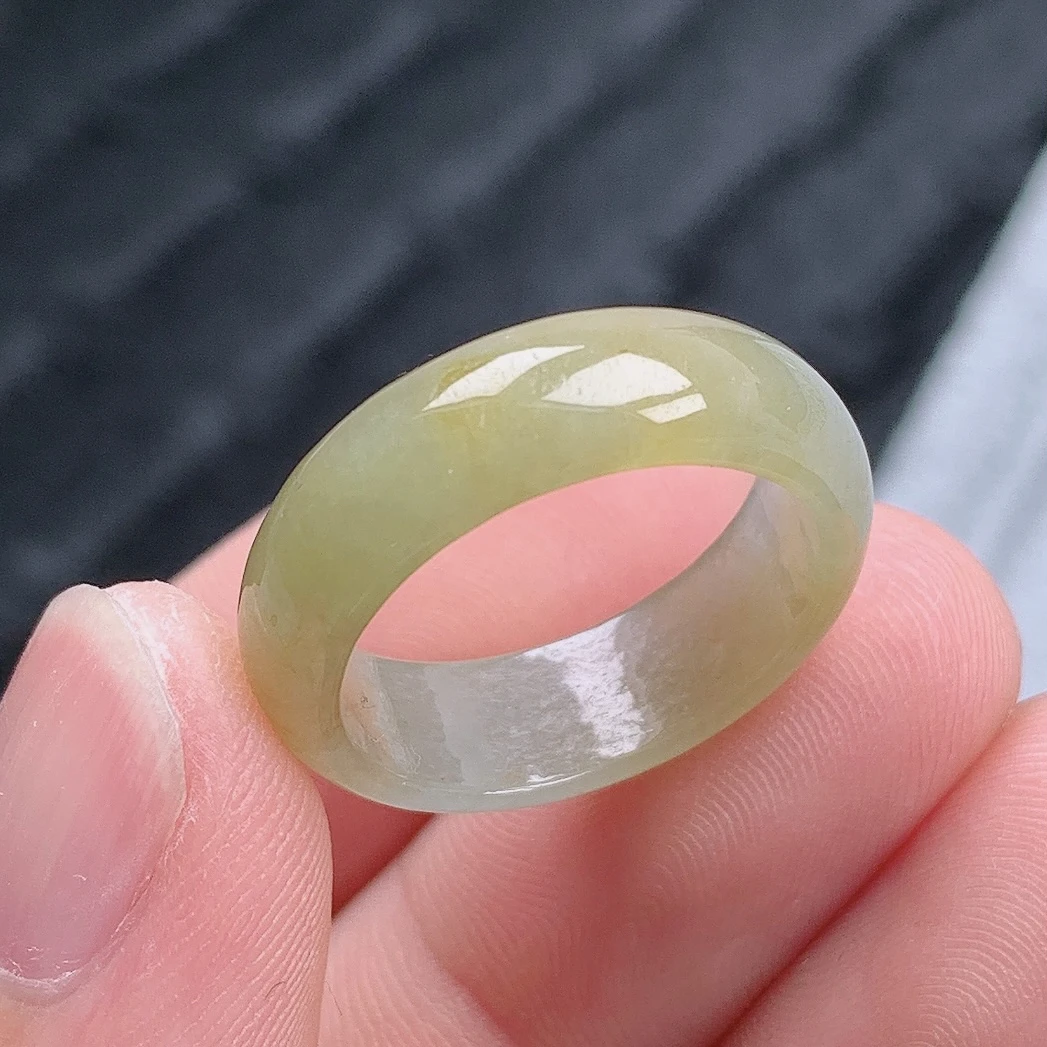 天然翡翠A货老坑种水润飘黄翡戒指指环17号圈口内径18mm#1S