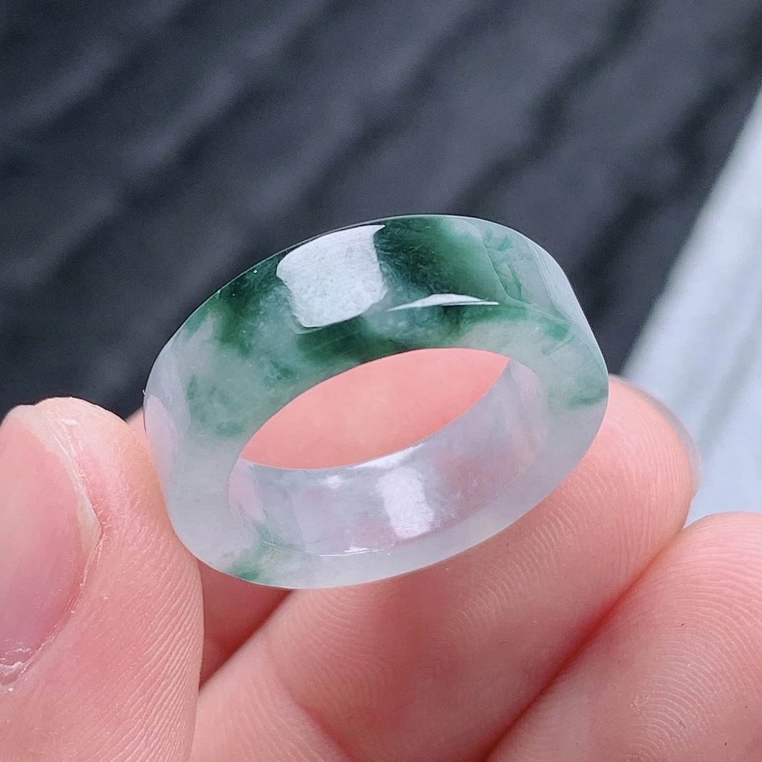 天然翡翠A货老坑冰种冰飘花方戒戒指指环14号圈口内径17.1mm#2S