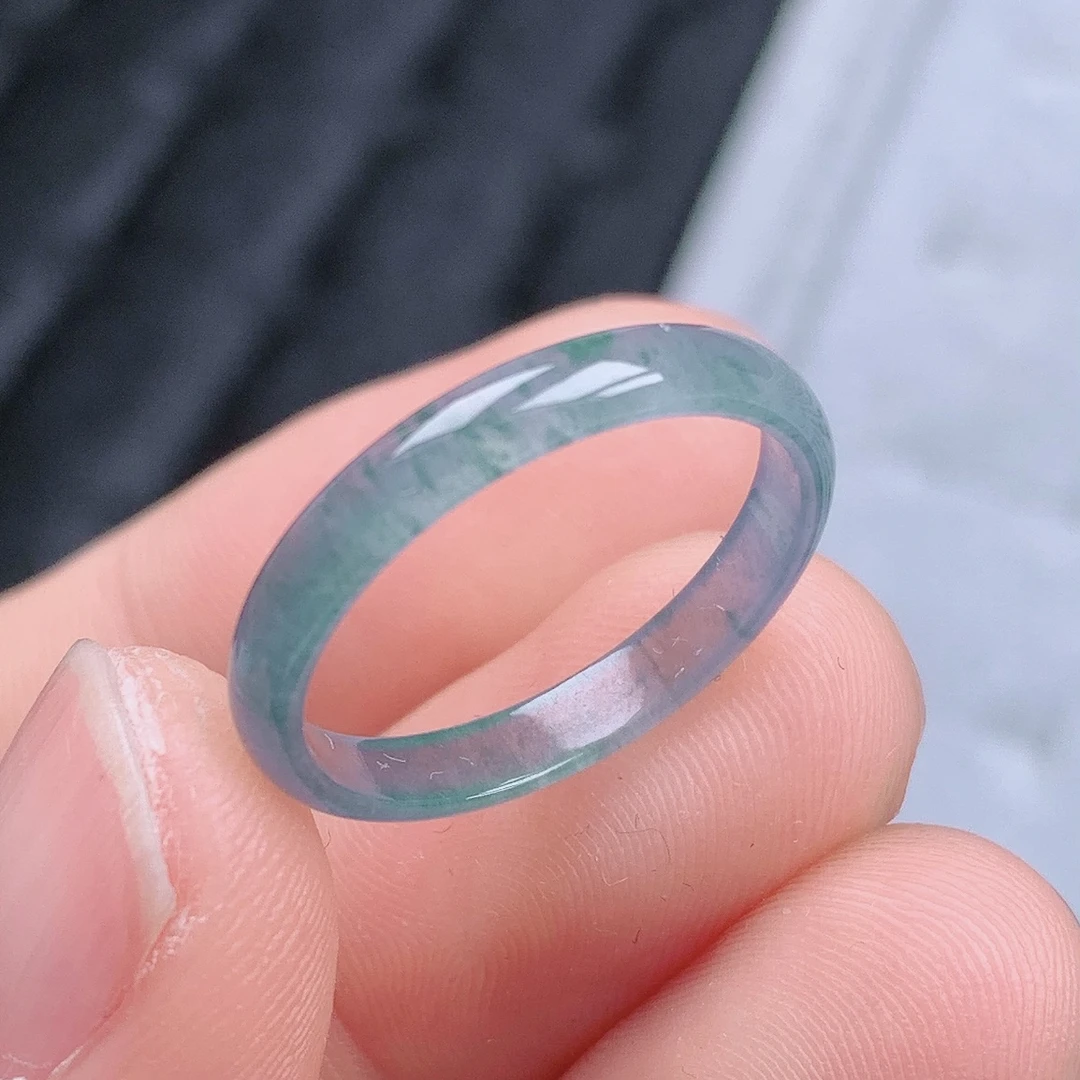 天然翡翠A货老坑冰种水润起胶飘花戒指指环19号圈口内径18.5mm#80