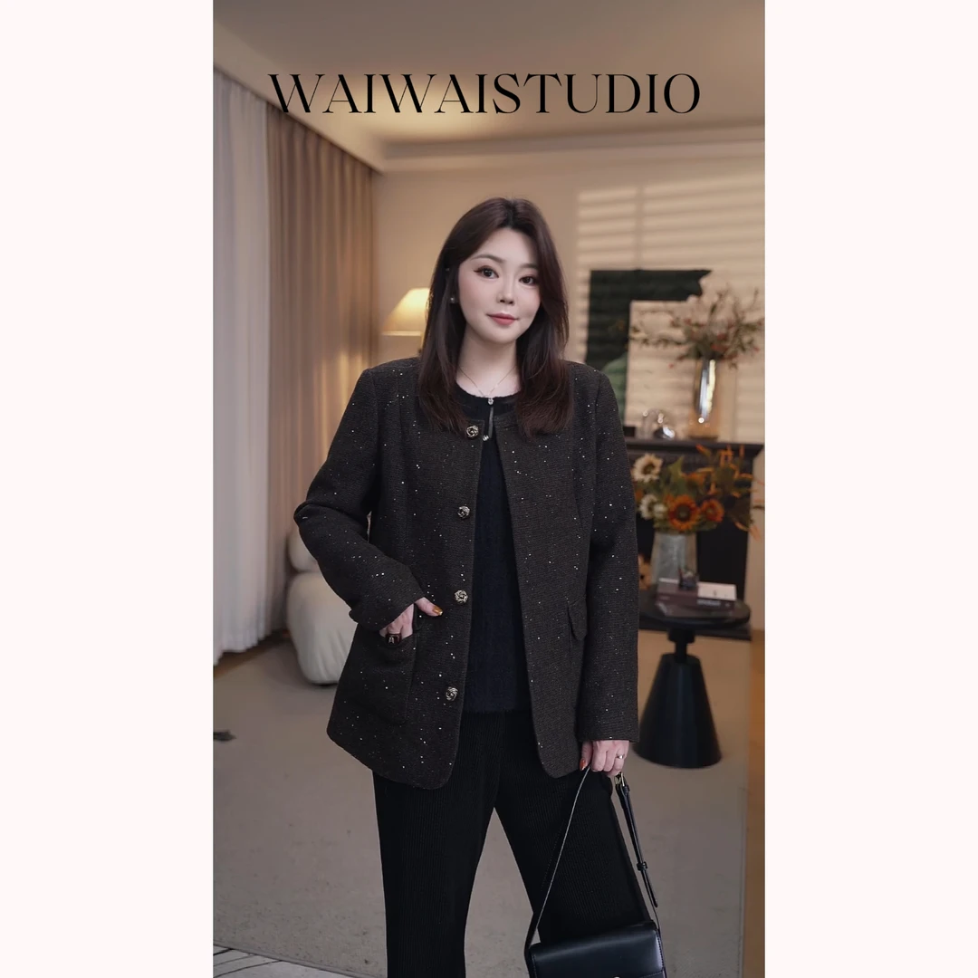 【赤霞微光】新款高奢高含毛量定做闪片优雅羊毛外套 24A318