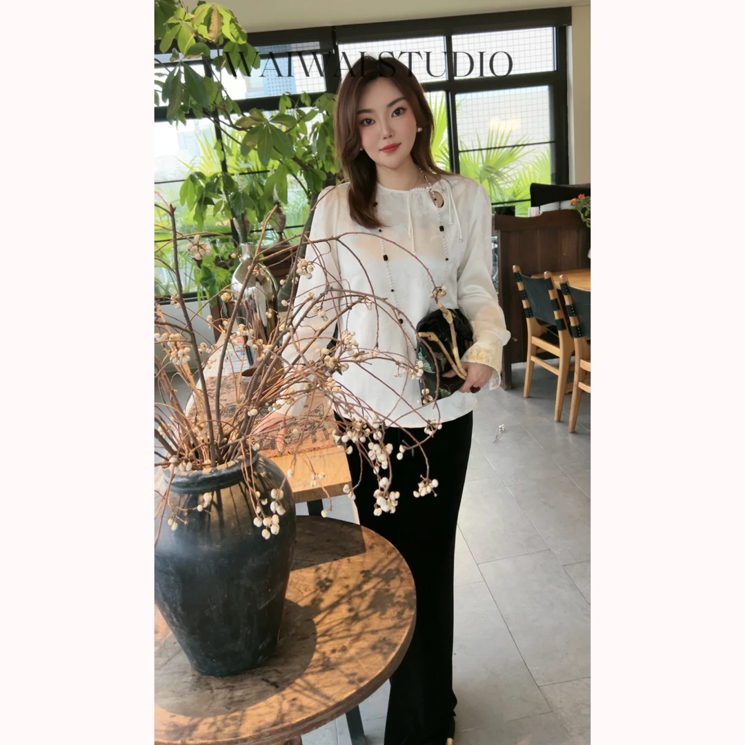 【闲情】 春季新款重工金绣刺绣提花国风衬衫 H0600