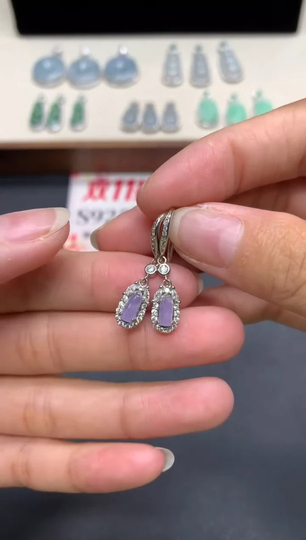 【闪购商品】翡翠耳饰银S925镶嵌无事柱【无服务费】