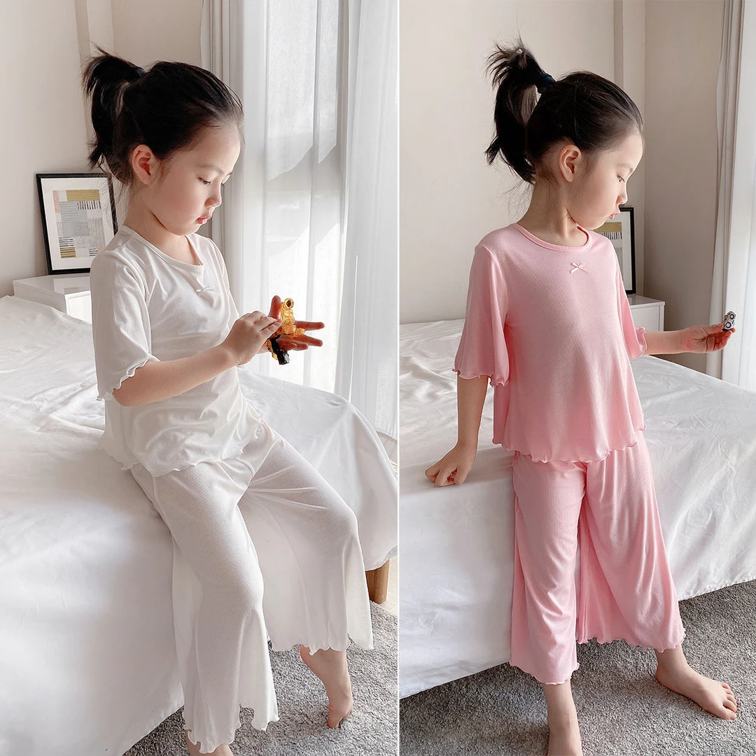 【洋溢】睡衣女童冰丝套装薄款儿童亲肤家居服夏季中小童空调服JC30