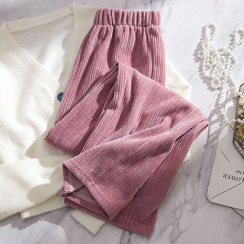 【洋溢】雪尼尔阔腿裤女学生垂感宽松直筒裤加绒加厚中大童灯芯JC82