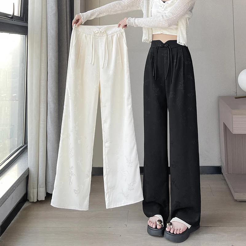 12春夏国风提花缎面阔腿裤13初中高中学生14岁女孩15薄款休闲裤16