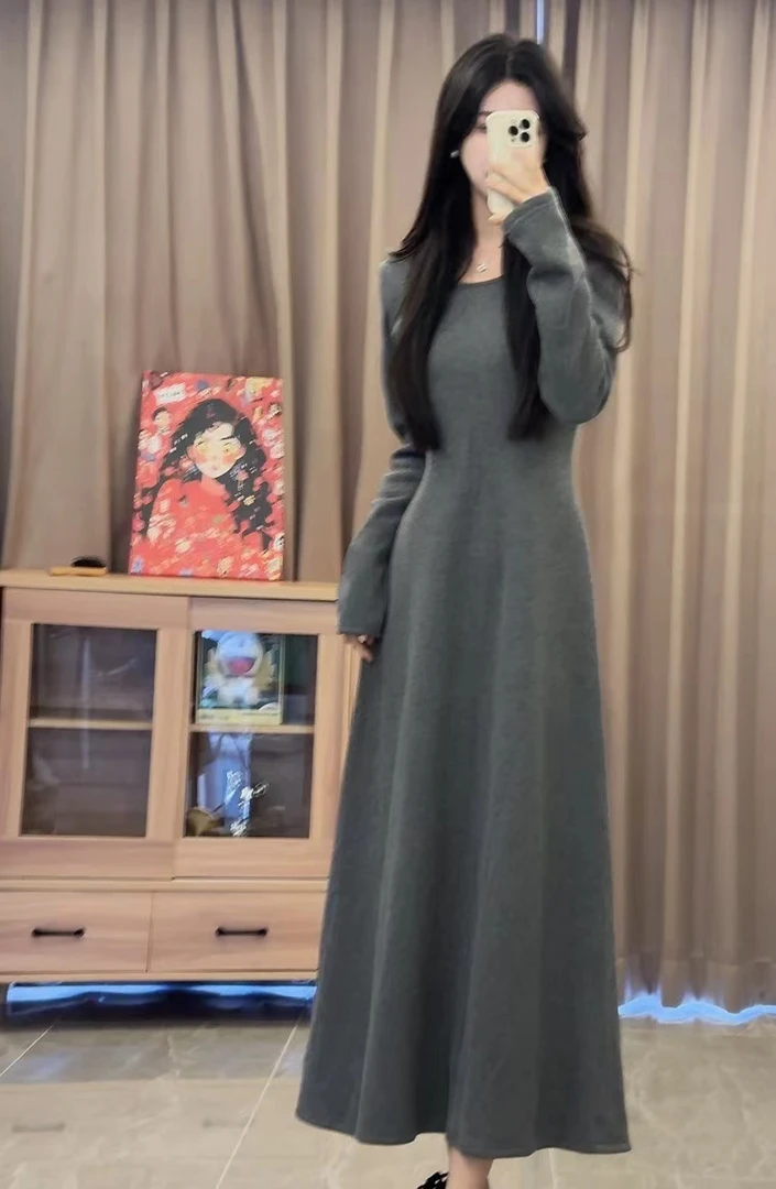 【高个子定制】大衣内搭加绒纯色连衣裙