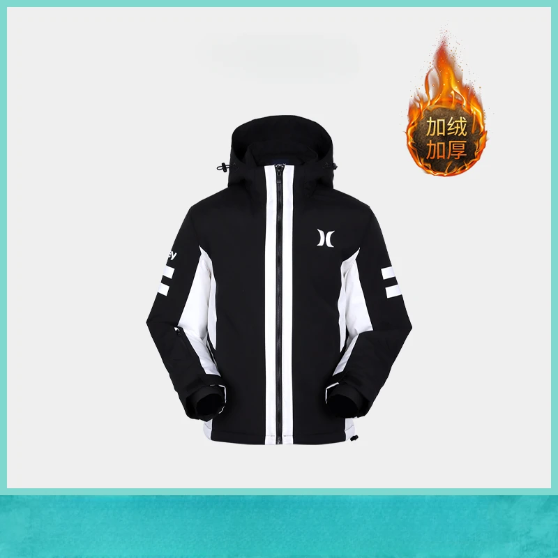 2024秋冬季男款经典户外连帽防风冲锋衣保暖休闲时尚情侣滑雪服