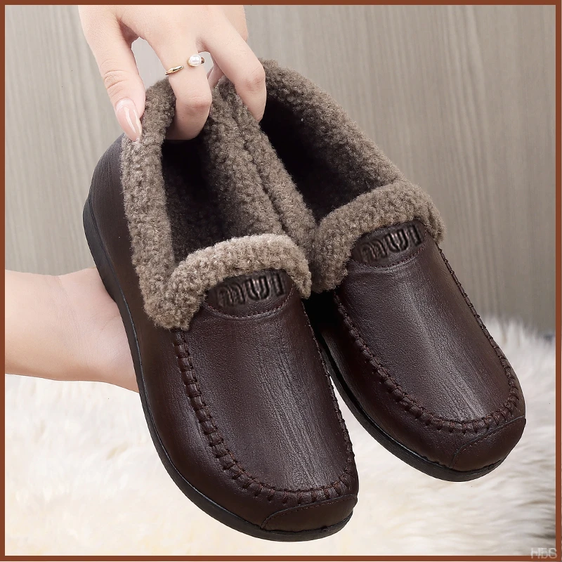 冬季老北京妈妈鞋加绒保暖防水棉鞋女中老年软底防滑休闲二棉鞋