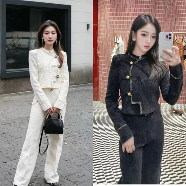 【芊羽原版轻奢高定】早秋新款新中式清冷感个性国风黑色上衣长裤