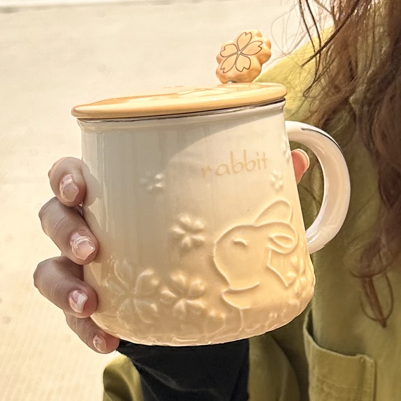 杯子陶瓷茶杯马克杯带盖高颜值女士设计感家用办公室咖啡杯喝水杯