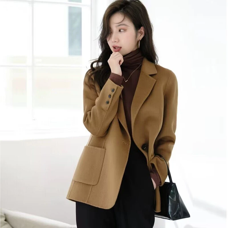 双面呢大衣女短款修身显瘦春秋小个子高端气质西装毛呢外套