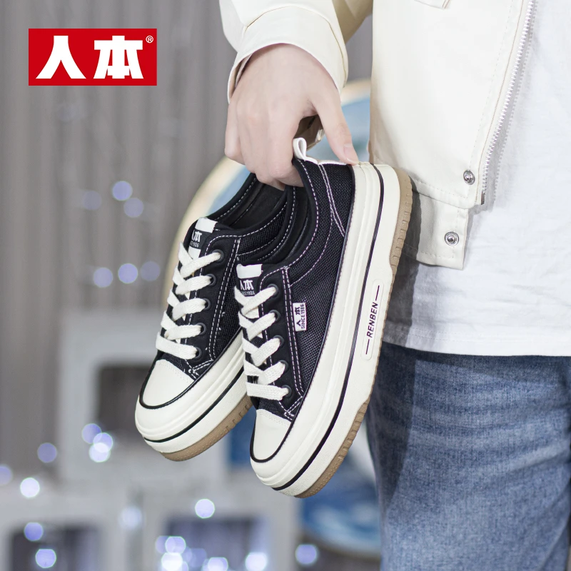 人本新款休闲透气时尚潮流ins百搭帆布鞋网鞋镂空鞋低帮休闲帆布
