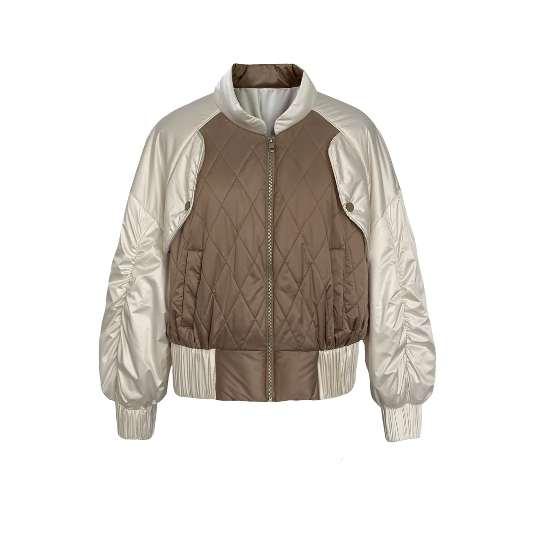 【N7】不规则抽褶小立领棒球棉服 N724059