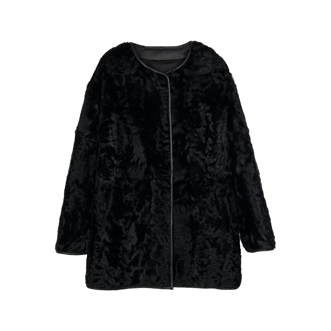 【N7】“黑珍珠” 原生态象羔皮毛一体高奢皮草外套  23-2360