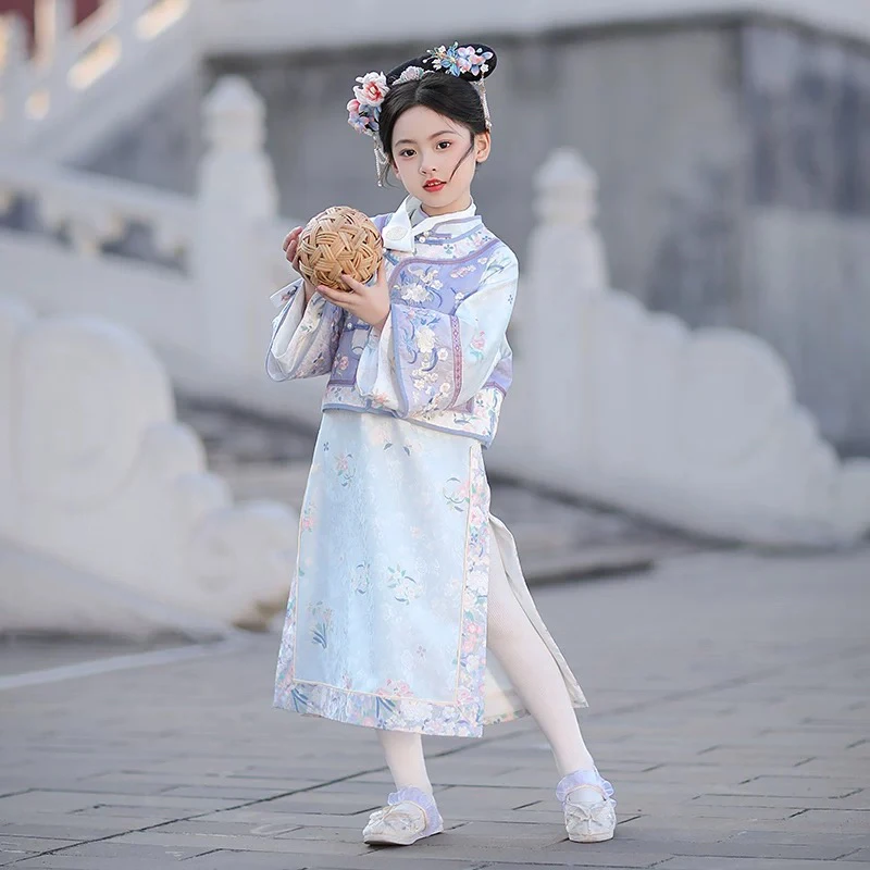 汉服女童格格服春秋款2024新款儿童清朝宫廷长袖中国风古装旗袍裙