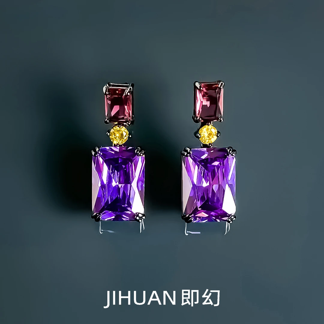 即幻 铜合金耳饰 欧美紫色几何耳坠 简约时尚小众轻奢耳环ZX-8178