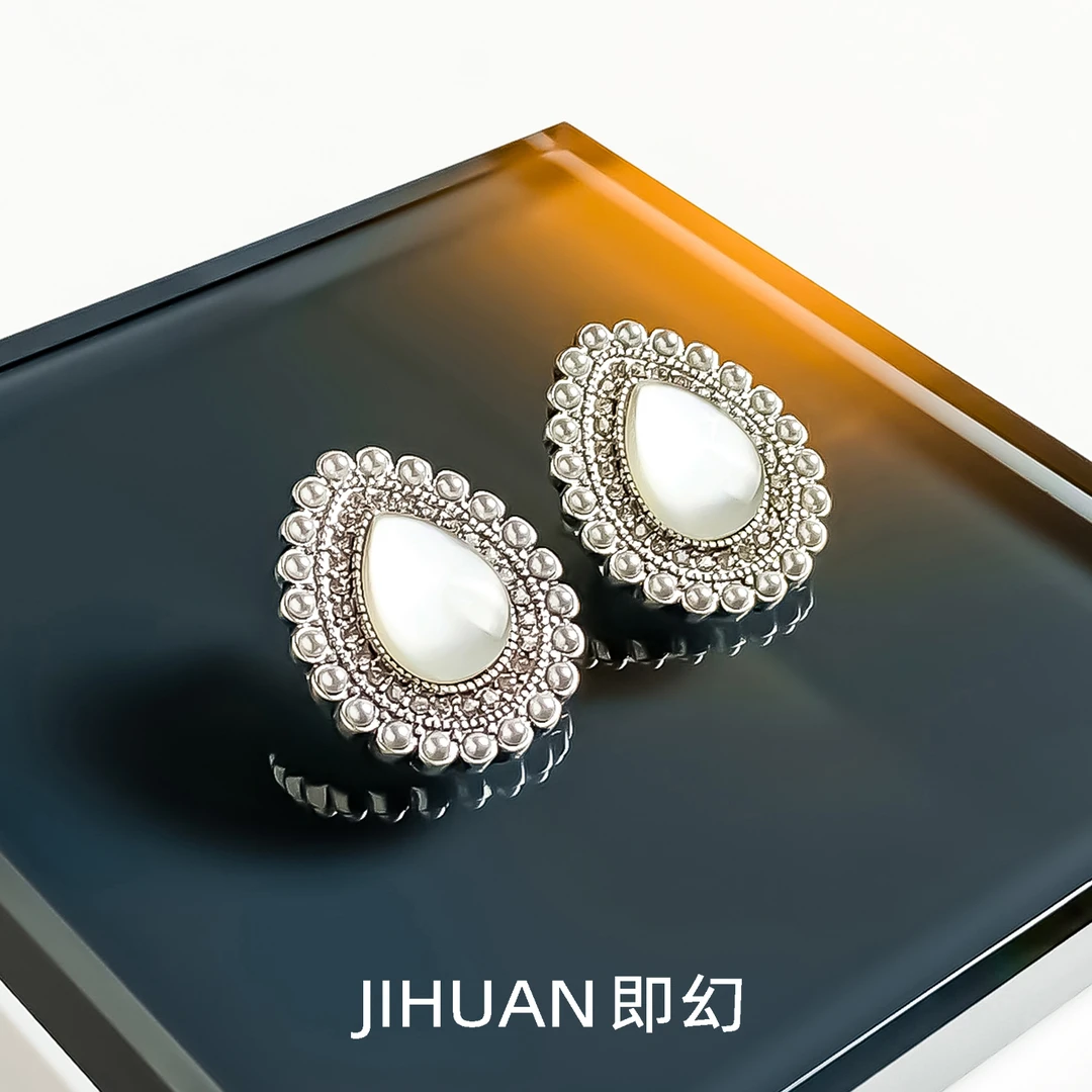 即幻 铜合金耳饰 欧美白色水滴优雅气质时尚百搭珠珠耳环 B-8775