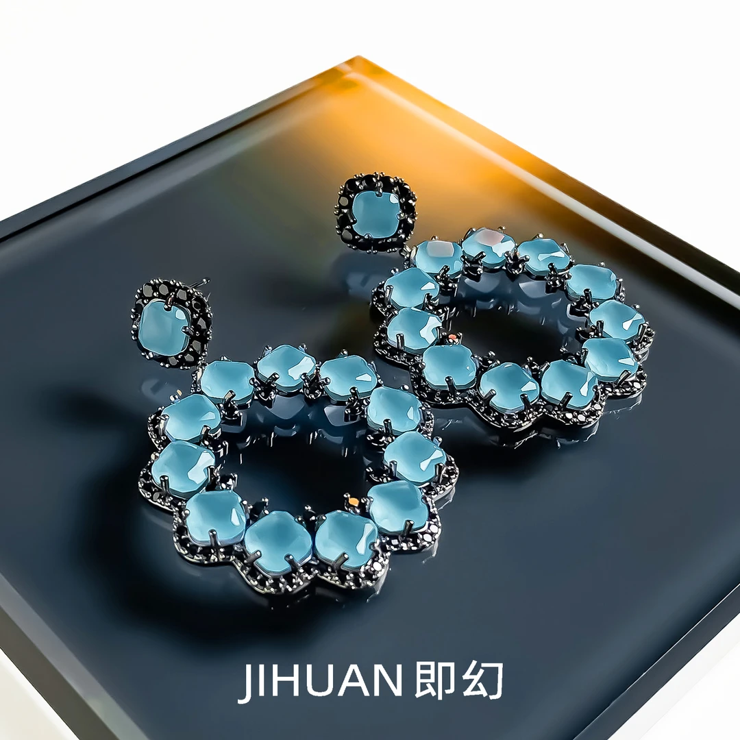 铜合金无非金属耳饰 蓝色欧美小众轻奢潮流洋气时尚耳环 X-8830