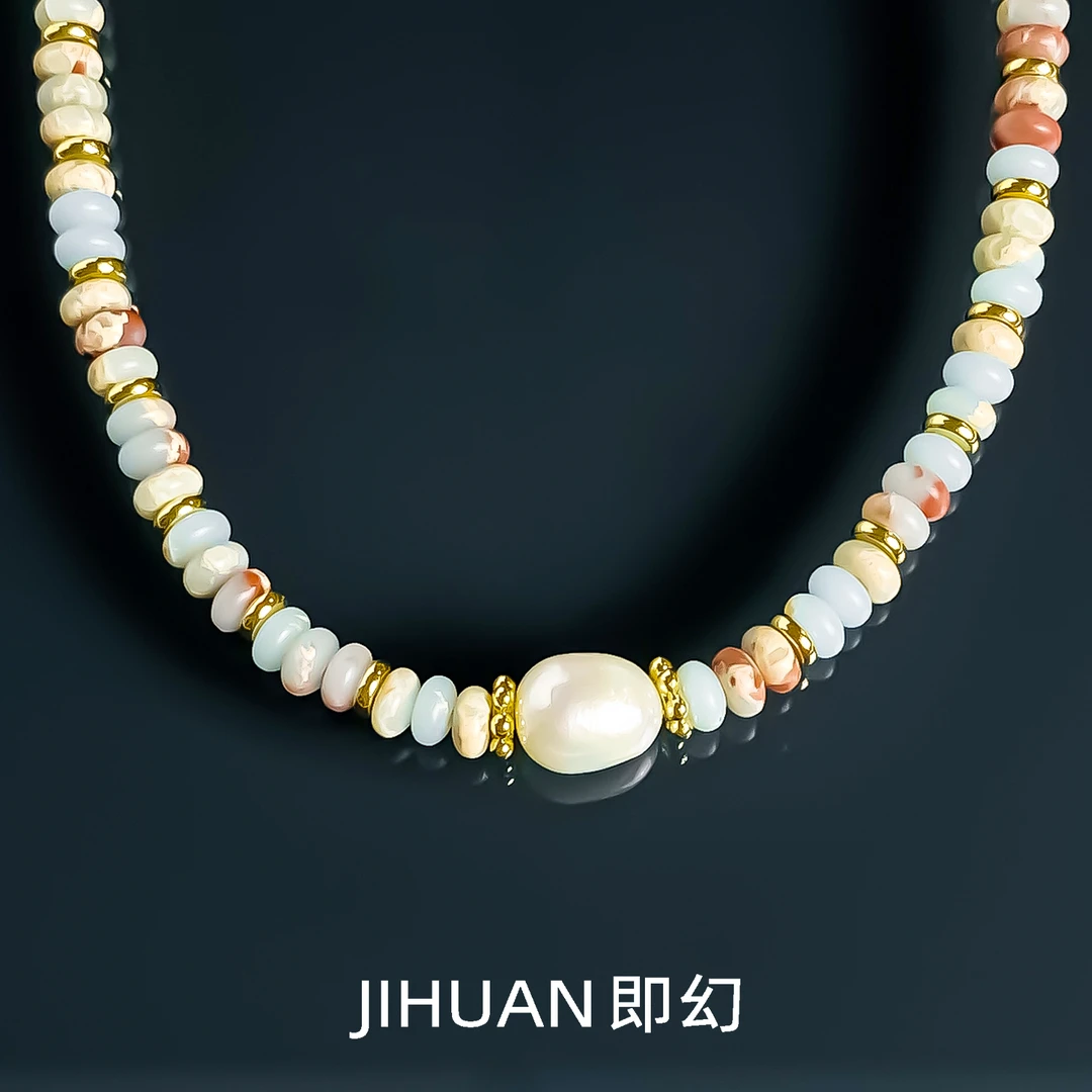 即幻 铜合金项链 欧若风轻奢时尚百搭气质多巴胺彩虹项链 B-7704