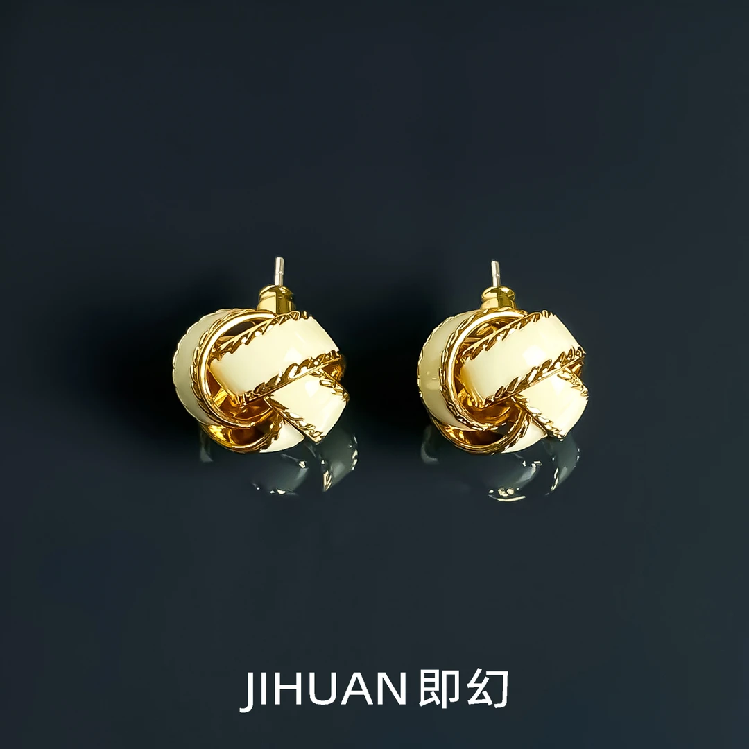 即幻 铜合金耳饰 法式气质轻奢时尚百搭缠绕小众白色耳环 B-7729
