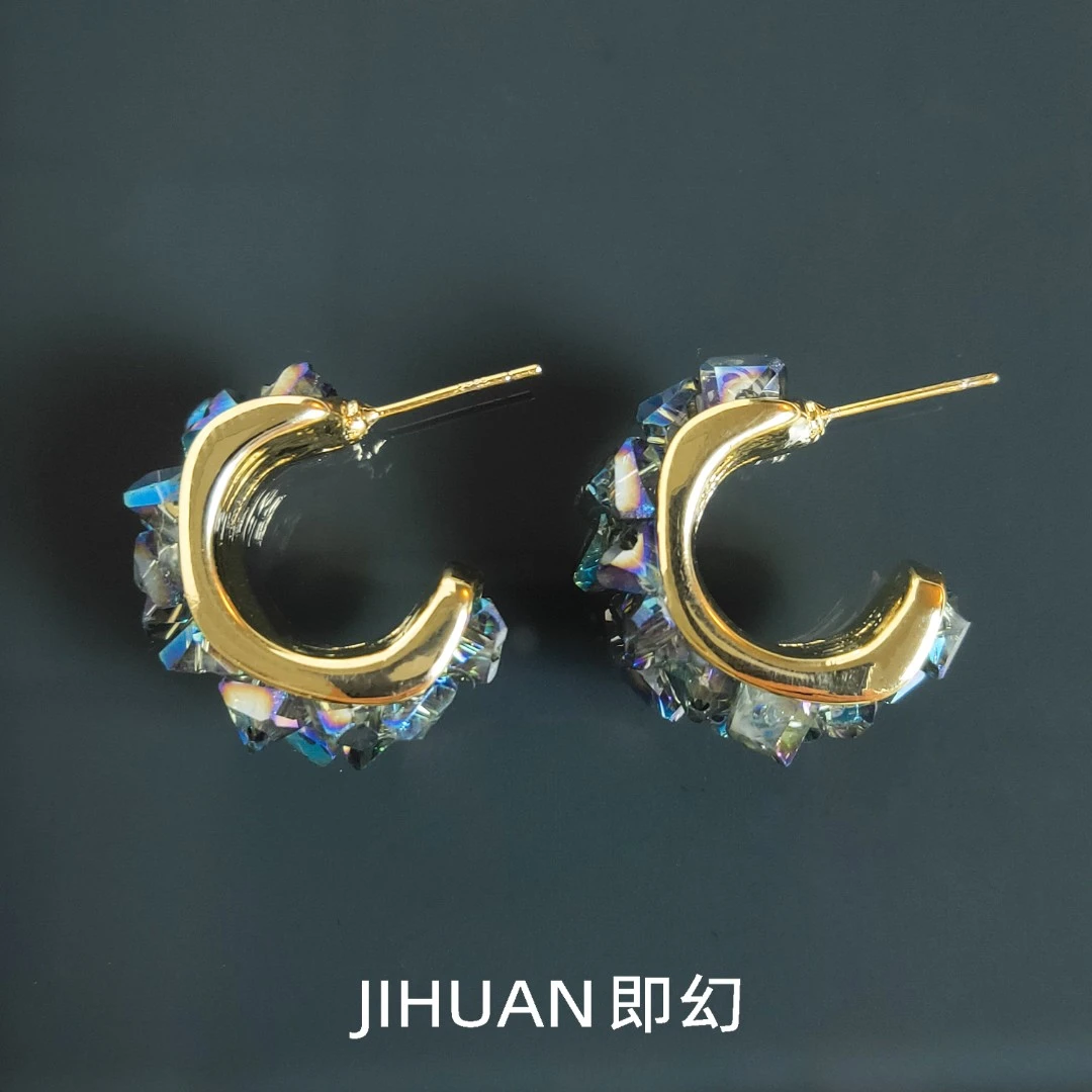 即幻 铜合金仿水晶耳饰 ♦星落B  欧风精镶轻奢C圈耳环 SH-5873