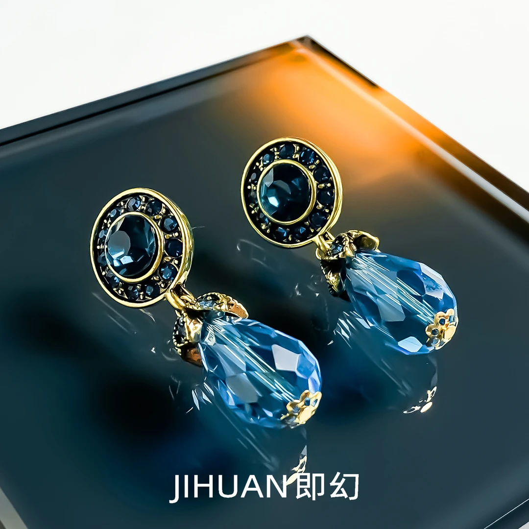 即幻 铜合金耳饰 法式蓝色轻奢时尚气质精致优雅小众耳环 LZ-8014