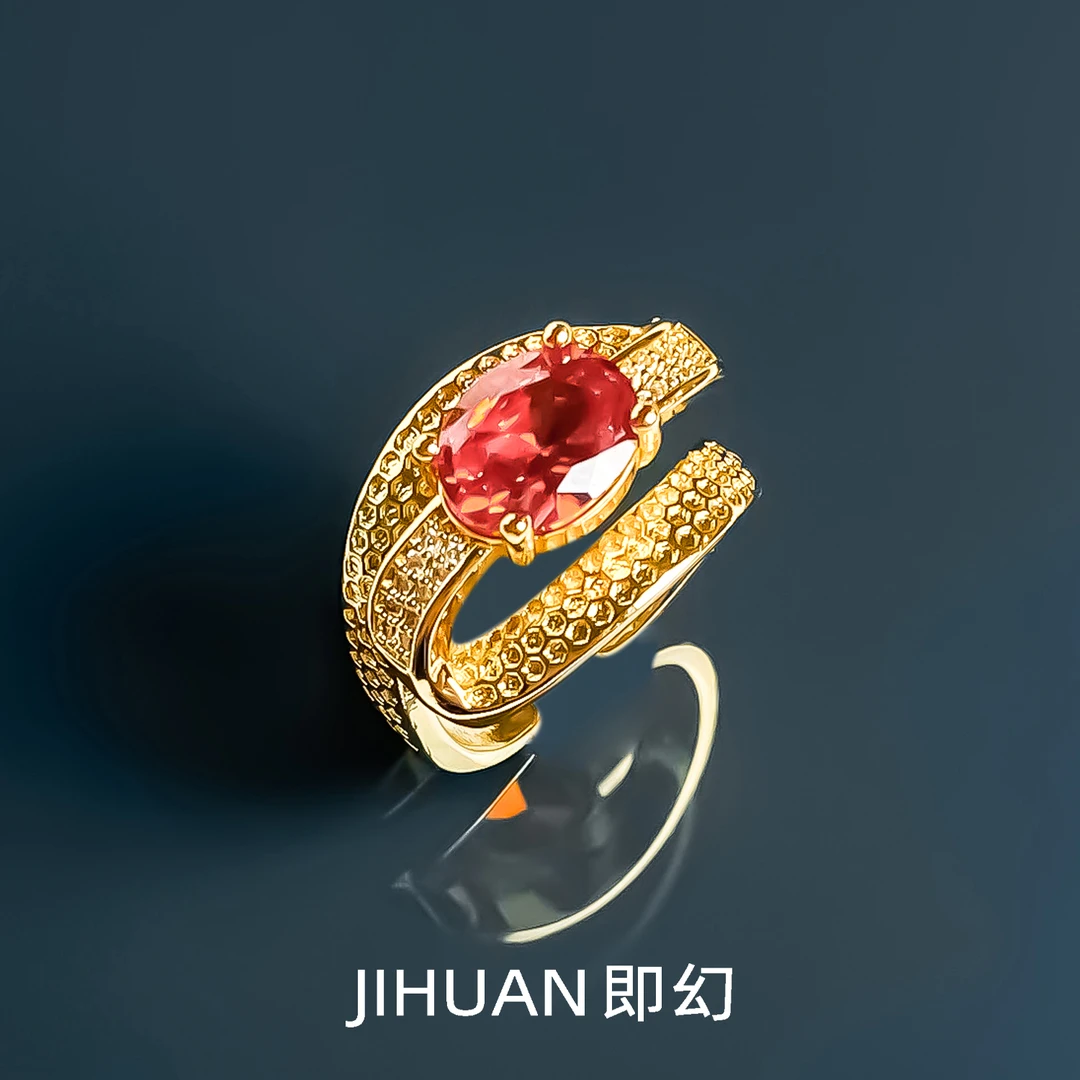 即幻 铜合金戒指 欧美时尚镶嵌气质设计师款轻奢橙色指环GR-7820