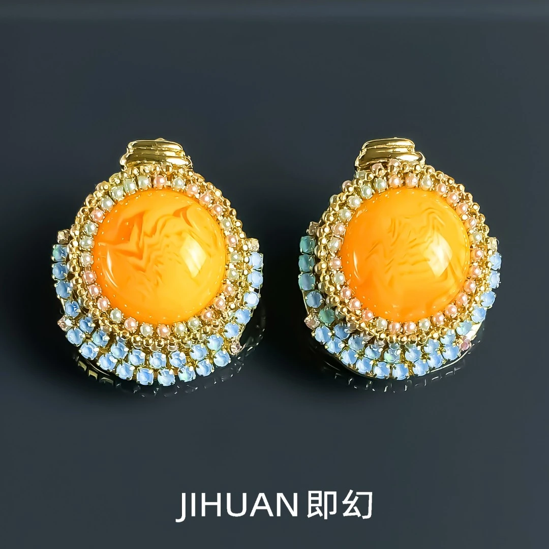 铜合金耳饰 ♦金绞曼舞 时尚小香风耳钉黄色高端独特耳钉 MY-7348