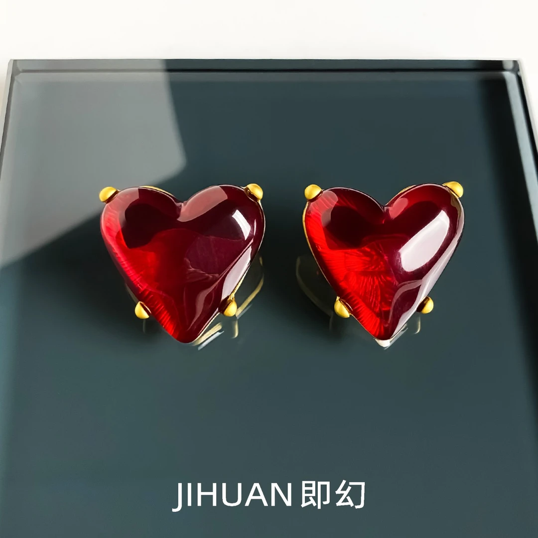 即幻 铜合金耳饰 ♦最爱微醺  欧美红色爱心设计中古耳环 SH-6529