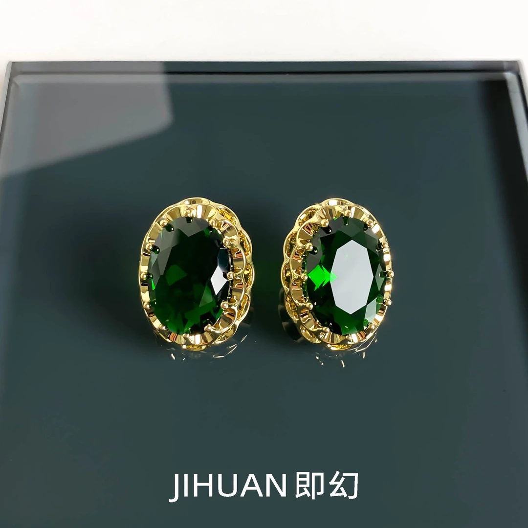 即幻 铜合金耳饰 ♦绿渊D  绿色百搭轻奢气质耳钉 S-6560