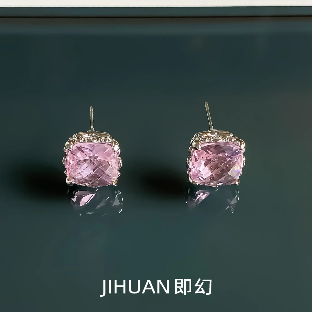 即幻 铜合金耳饰 ♦蜜桃粉 欧风精镶百搭精致耳钉 G-7010