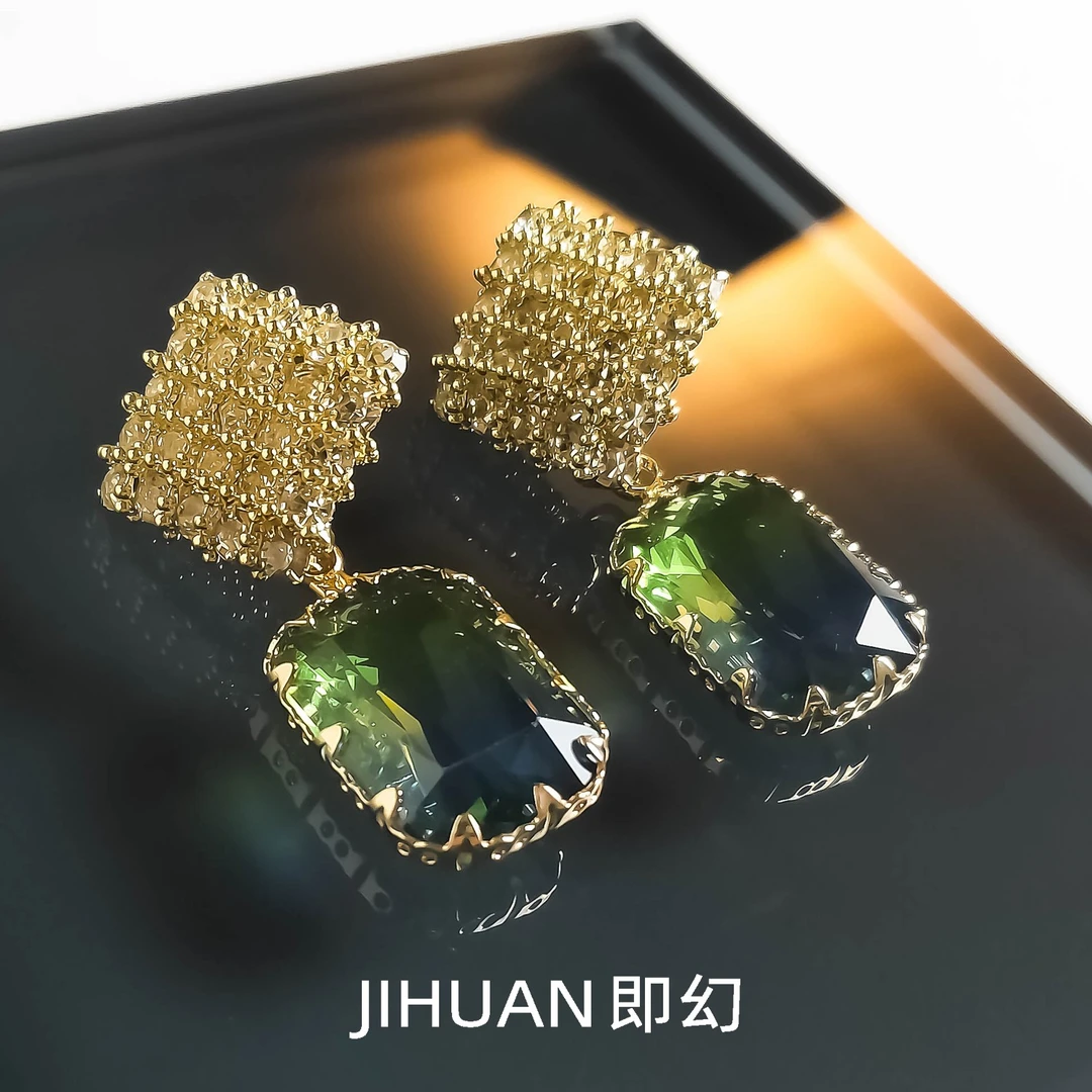 即幻 铜合金合成锆石耳饰 ♦落日晕染  欧美炫彩轻奢耳环  J-6515