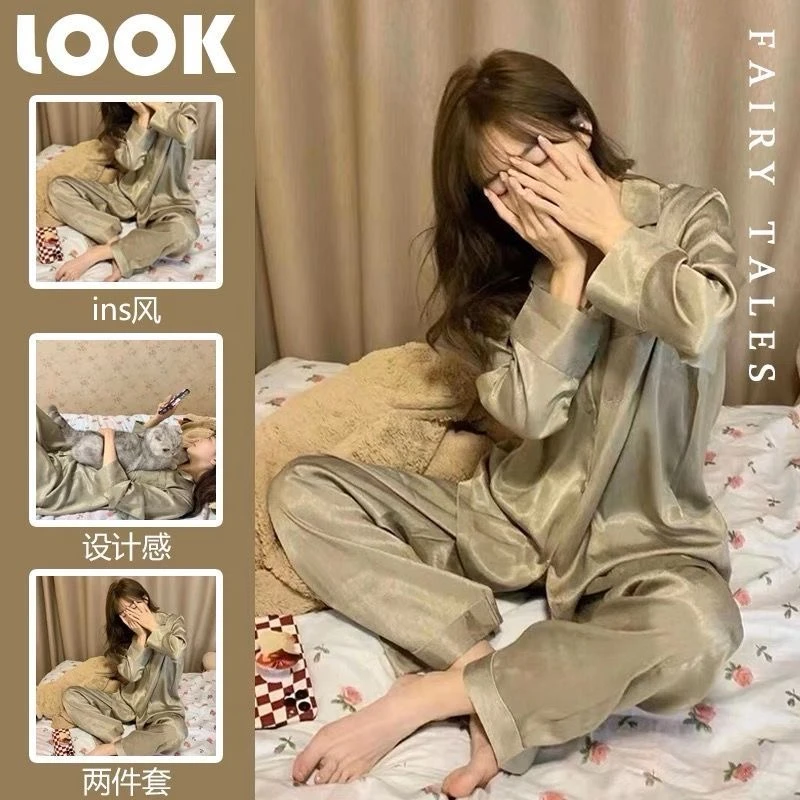 高级感秋冬季冰丝睡衣少女款爆款2025新款家居服长袖裤套装学生