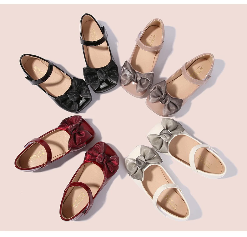女童小皮鞋春秋新款蝴蝶结公主鞋演出平底单鞋软底宝宝童鞋子