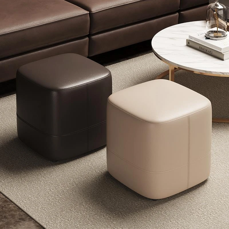 简约沙发凳客厅垫脚凳茶几凳家用换鞋凳实木矮凳软包皮墩凳梳妆凳