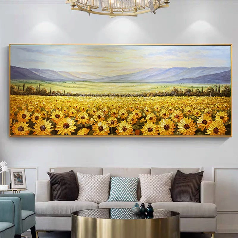 手绘油画客厅装饰画向日葵挂画餐厅沙发背景墙现代简约轻奢大芬村