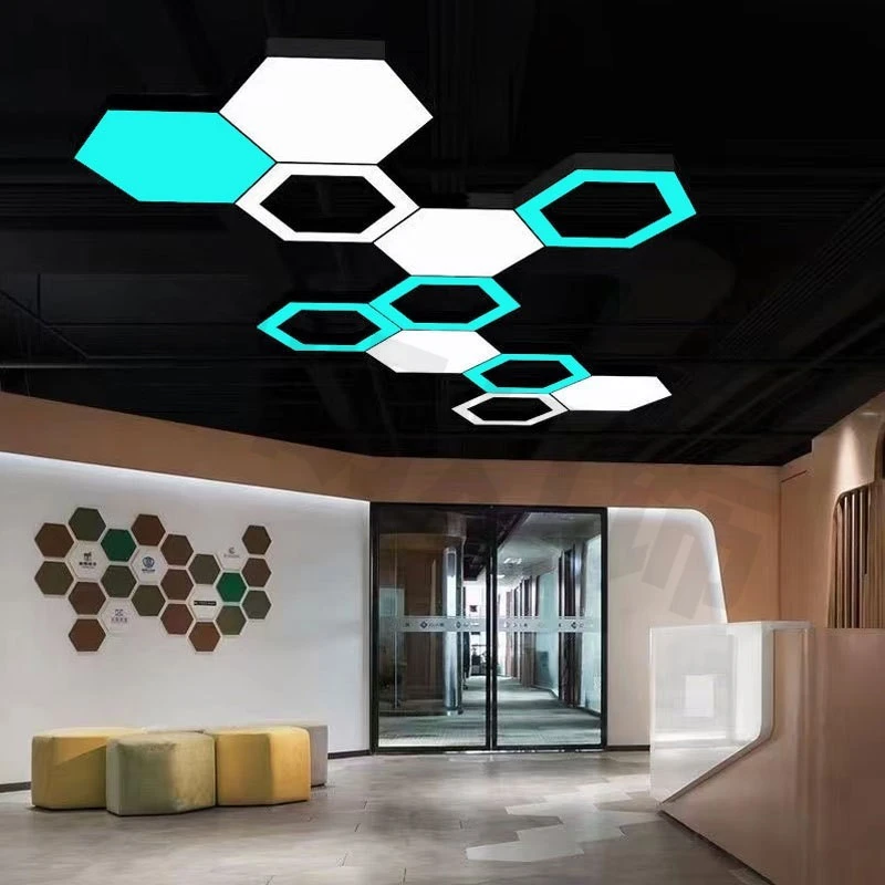 led六边形简约灯具办公室健身房网咖超市蜂窝工业风异形造型吊灯