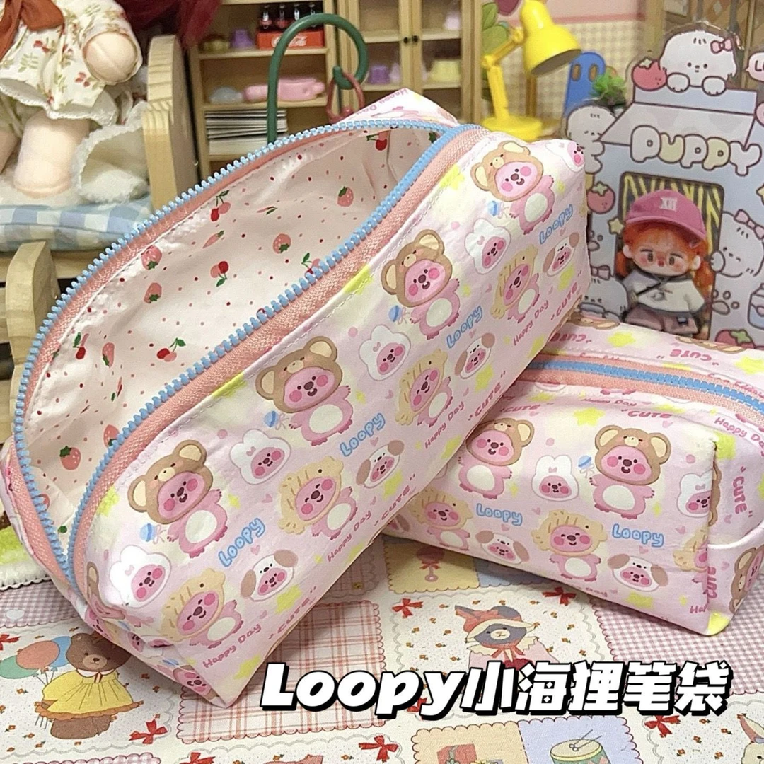 韩版可爱甜美少女loopy印花笔袋学生高颜值大容量文具收纳袋