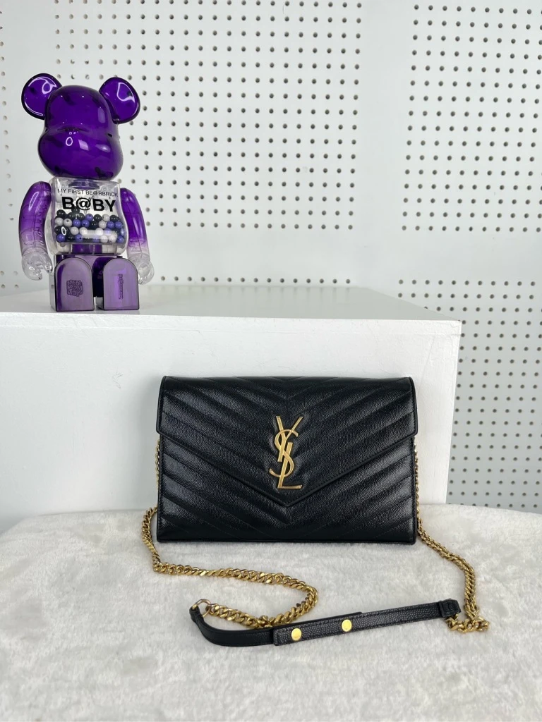 95新 YSL/圣罗兰 黑色金牛皮信封包