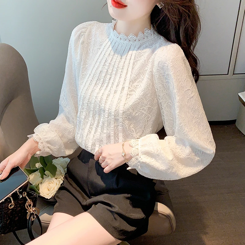 AODIZI/傲迪姿蕾丝衫女秋冬季减龄洋气打底小衫显瘦气质百搭上衣