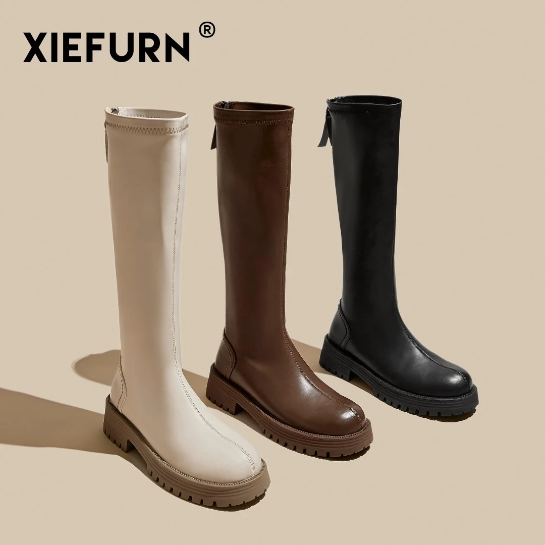XIEFURN/鞋夫人秋季新款圆头长靴显高显瘦靴高筒不过膝靴子6806-5