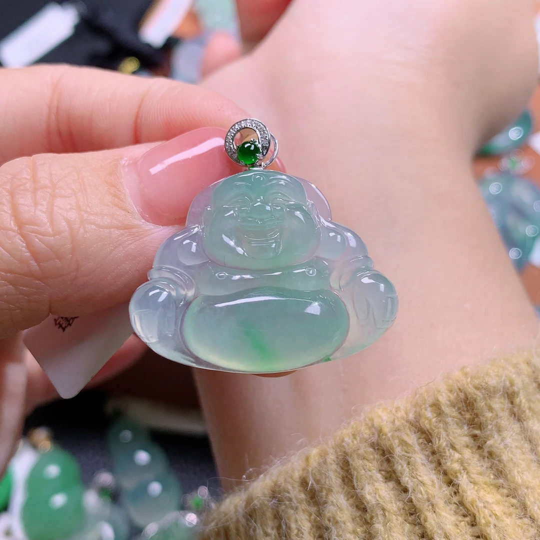天然缅甸A货翡翠*冰种飘阳绿佛公吊坠女款精品好料百搭珠宝玉石