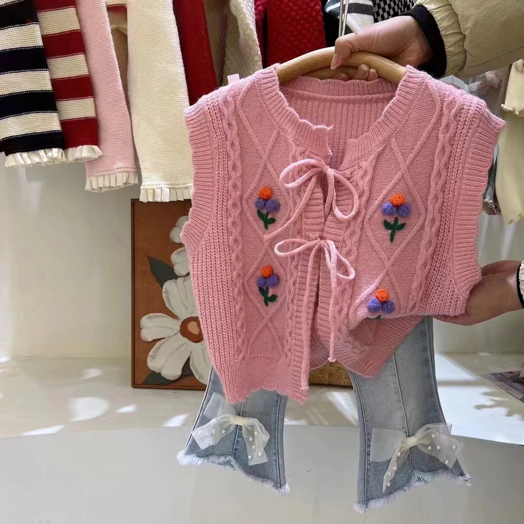 女童春秋季新款洋气马甲2025新款蝴蝶结百搭女宝马韩版甲休闲宽松