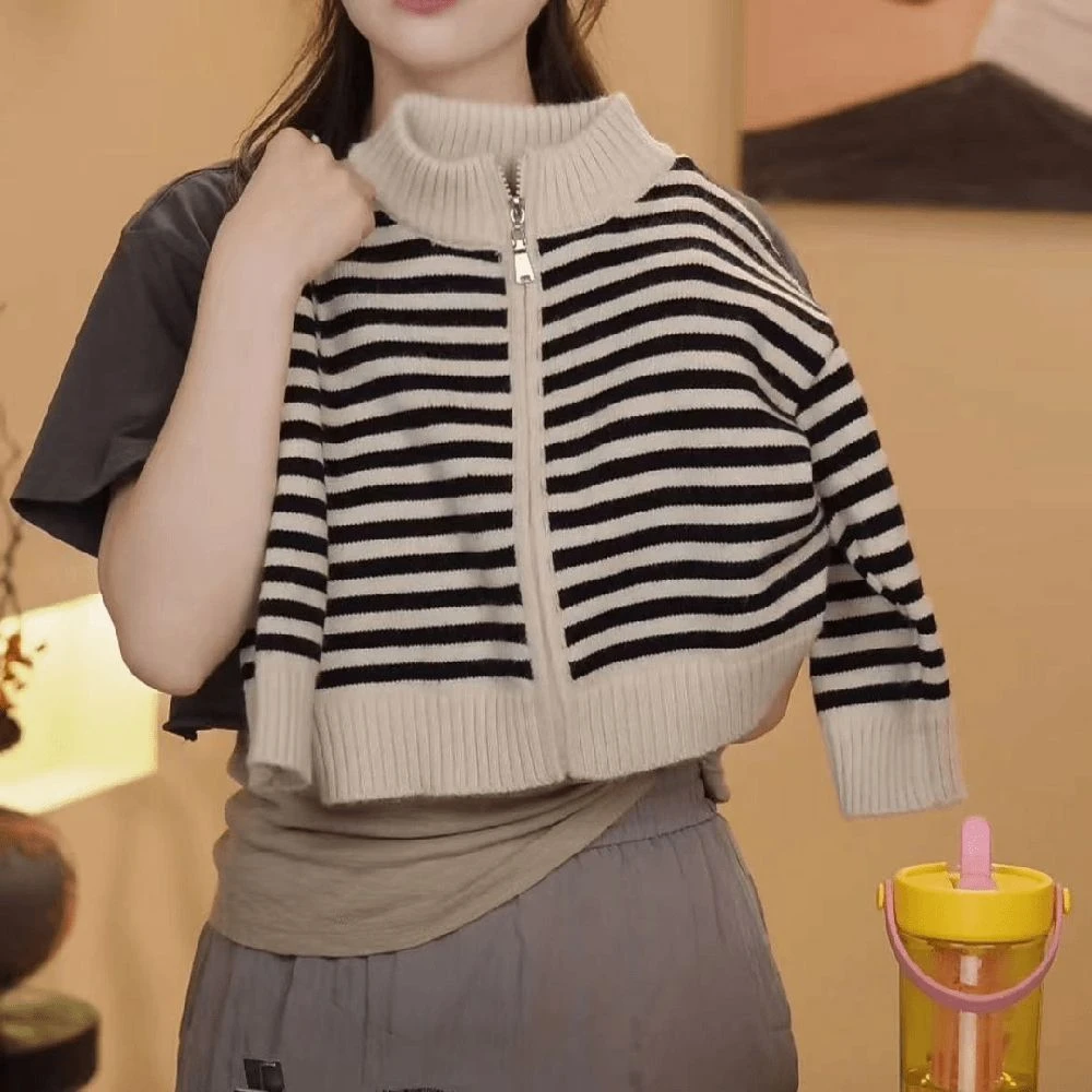 Loving Duck/爱萌鸭2025儿童新款针织韩版条纹毛衣宽松洋气百搭