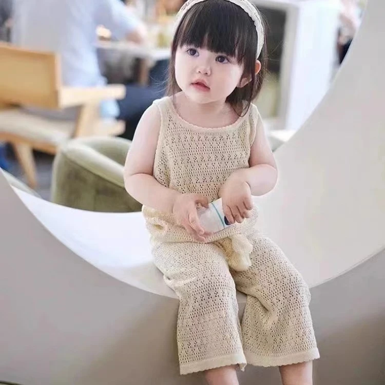 Loving Duck/爱萌鸭女童洋气针织纯棉无袖套装小童阔腿裤夏季儿童