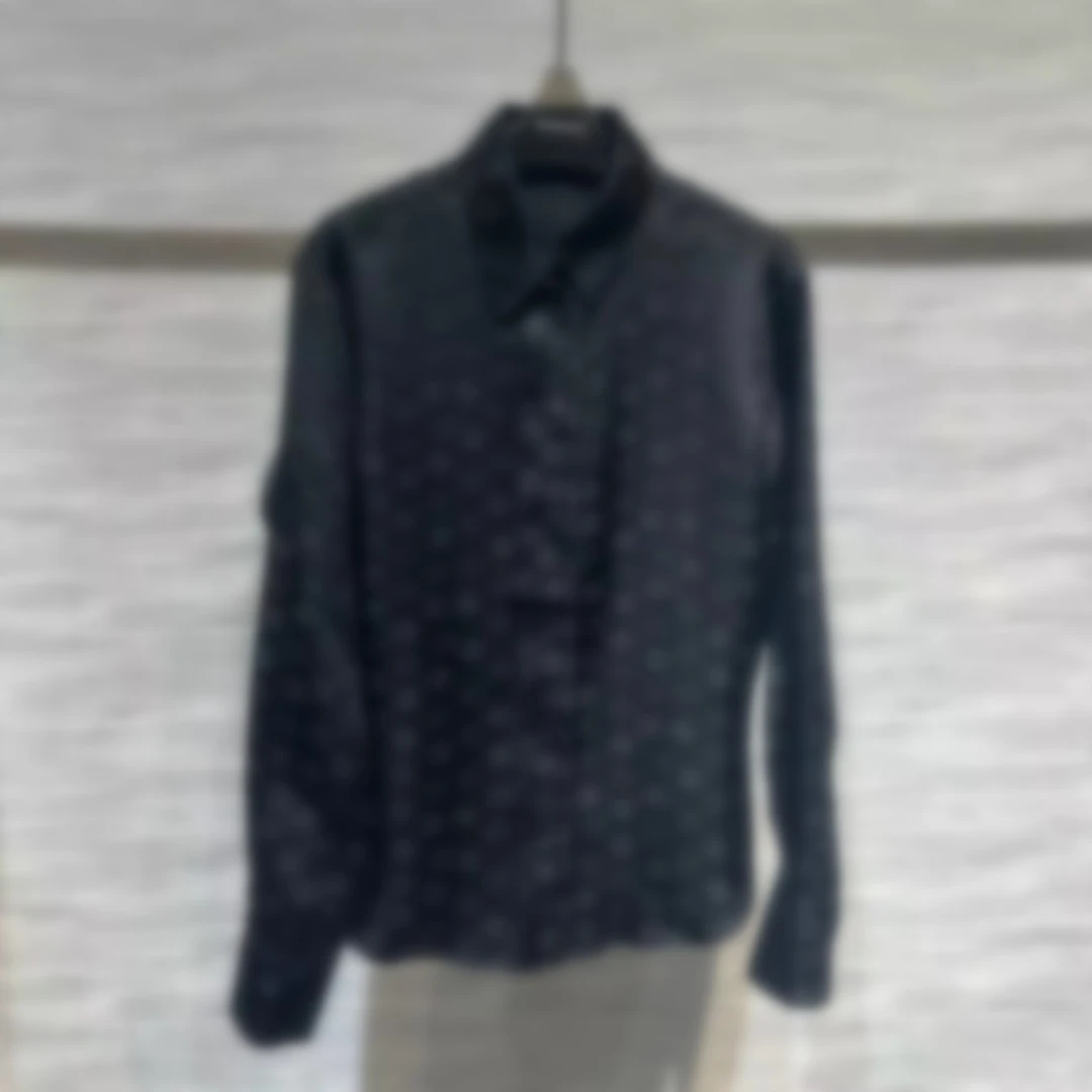 黑色提花丝休闲衬衣