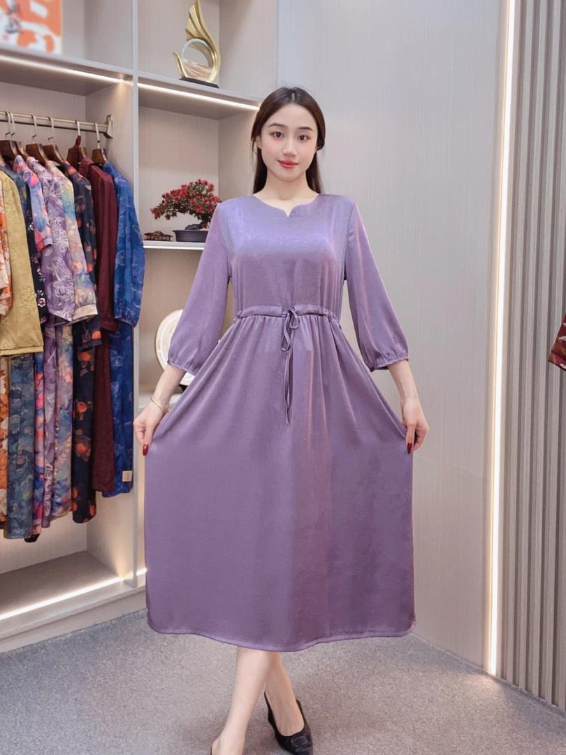 妈妈装连衣裙显瘦宽松女装【开领素紫】CZ