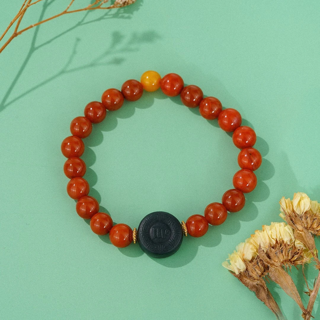 和田玉黄财神南红DIY手串