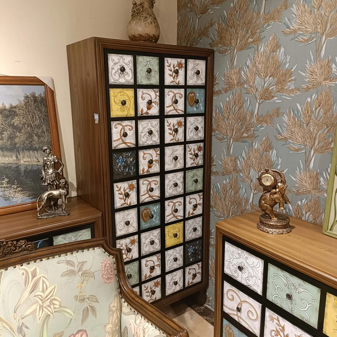 美式乡村衣柜复古家用大容量格子欧式木质分格抽屉式80*40*180cm