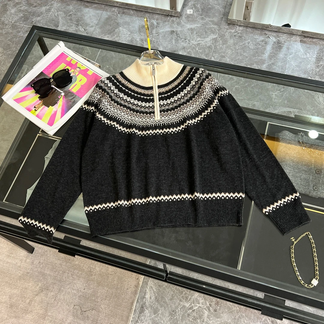{新品}【费尔岛】半高领拉链费尔岛提花工艺混纺毛衫